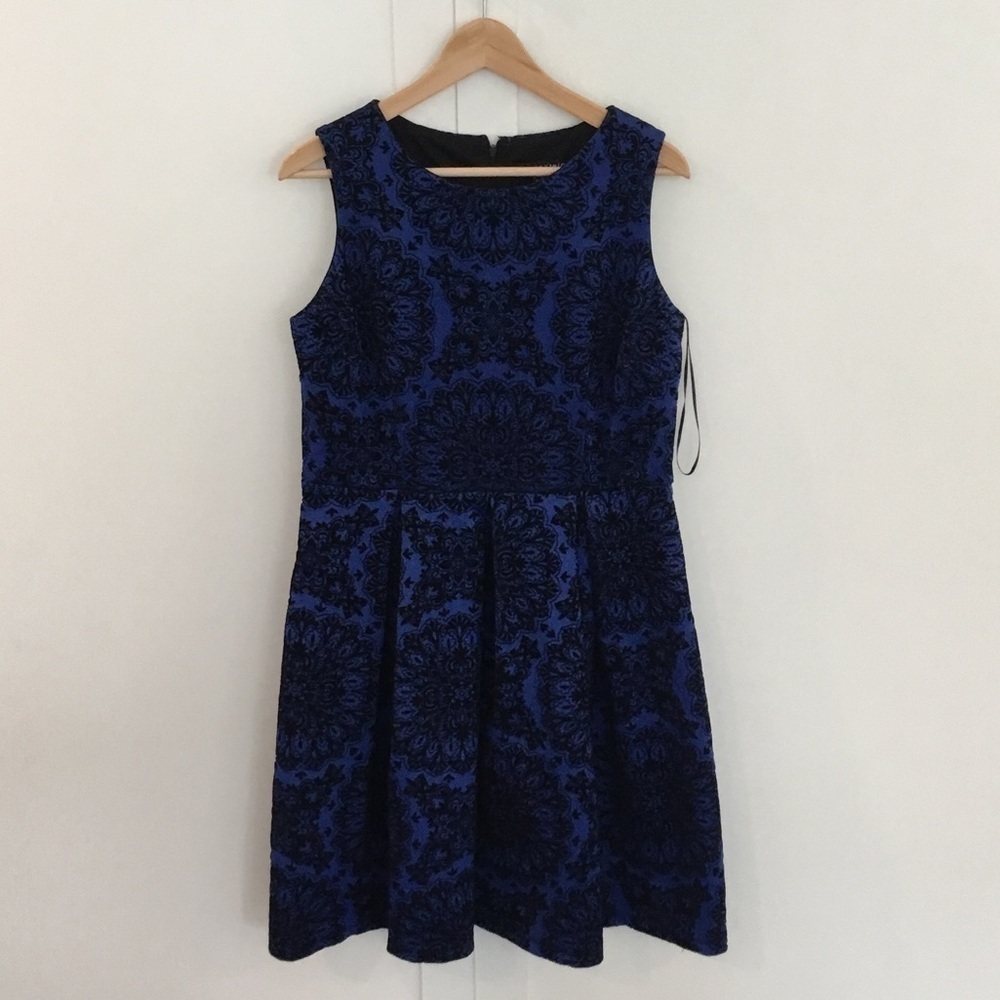 (2) N - Madison Leigh, Dark Blue Dress with Black Velvet Pattern Size 8